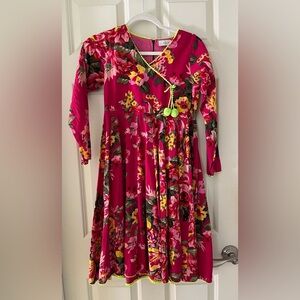 A.T.U.N Girls bright floral long sleeve dress, 12-13Y tassels boho bright